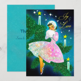 Tarjeta De Agradecimiento Chica de velas de Navidad vintage purpurina iridis