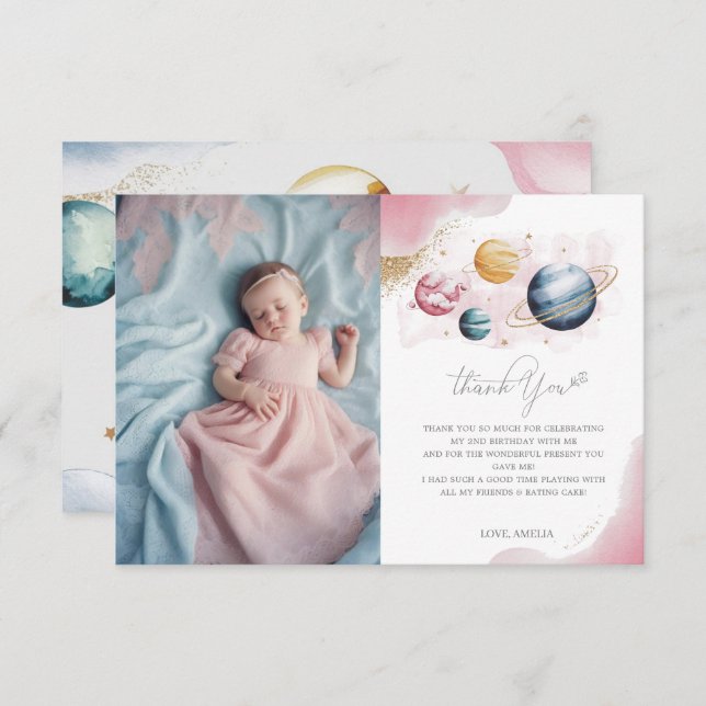 Tarjeta De Agradecimiento Chica del espacio ultraterrestre Birthday Galaxy S (Anverso / Reverso)