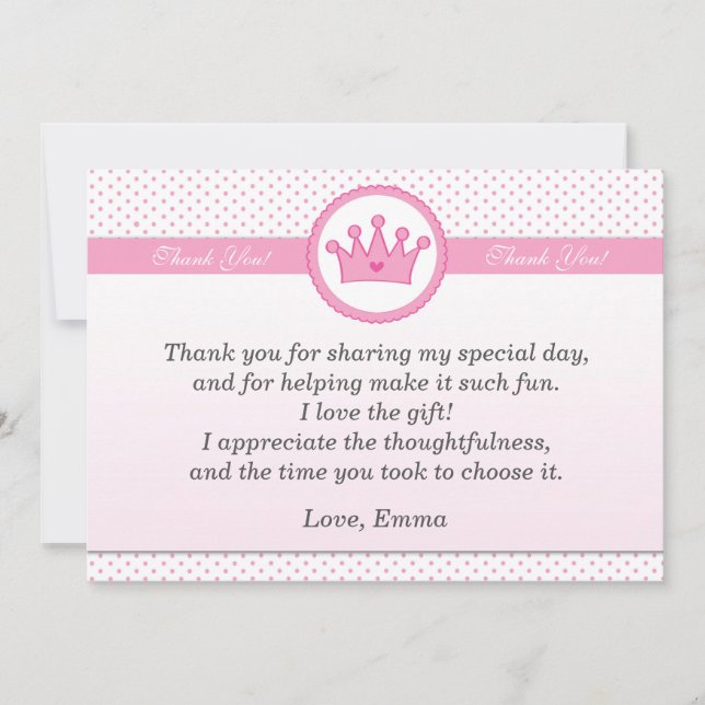 Tarjeta De Agradecimiento Chica del lunar de princesa Thank You Card Pink (Anverso)