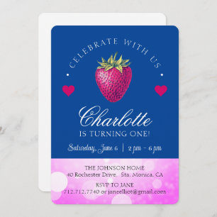 Tarjeta De Agradecimiento Chica del partido de los cumpleaños de fresas rosa