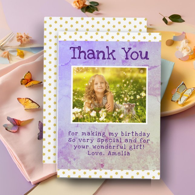 Tarjeta De Agradecimiento Chica del patrón de estrella amarilla lindo (Subido por el creador)
