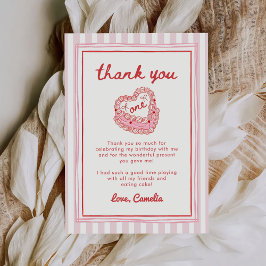 Tarjeta De Agradecimiento Chica del primer cumpleaños de San Valentín dibuja