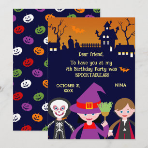 Tarjeta De Agradecimiento Chica Disfraz De Halloween Fiesta De Cumpleaños