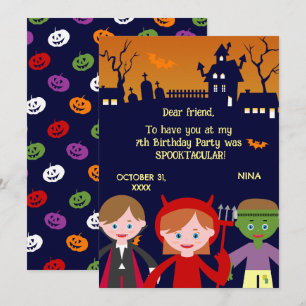 Tarjeta De Agradecimiento Chica Disfraz de Halloween Fiesta de Cumpleaños