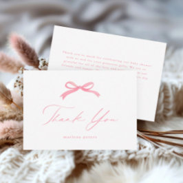 Tarjeta De Agradecimiento Chica Ducha de Bebe de Lazo Rosa Elegante