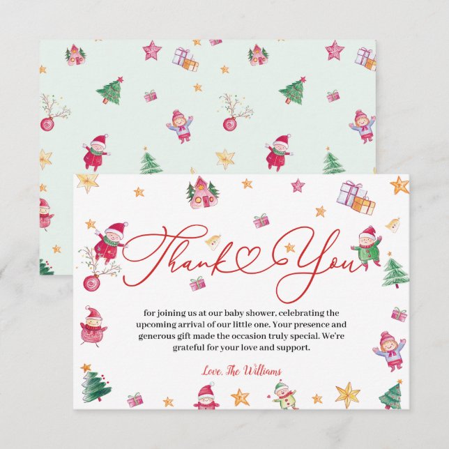 Tarjeta De Agradecimiento Chica ducha de bebé en invierno (Anverso / Reverso)