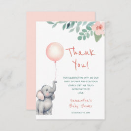 Tarjeta De Agradecimiento Chica elefante bebé lindo Baby Shower globo rosa