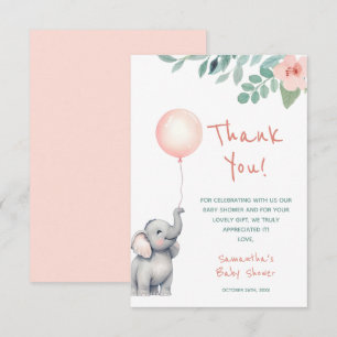 Tarjeta De Agradecimiento Chica elefante bebé lindo Baby Shower globo rosa