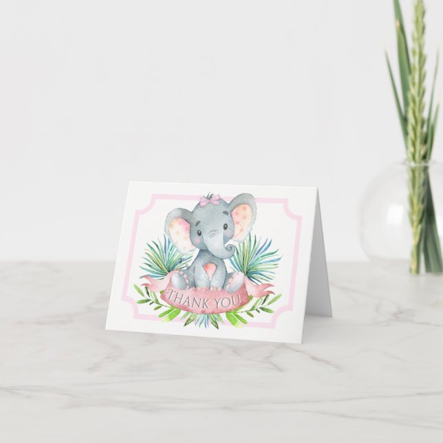 Tarjeta De Agradecimiento Chica Elephant Baby Shower Gracias Cartas (Anverso)