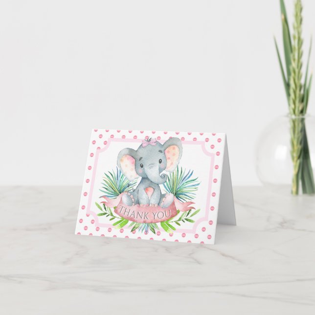 Tarjeta De Agradecimiento Chica Elephant Baby Shower Gracias Cartas (Anverso)
