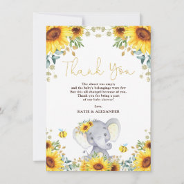 Tarjeta De Agradecimiento Chica Elephant Boho Sunflower Greenery Baby Shower