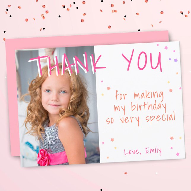 Tarjeta De Agradecimiento Chica Estrella Rosa Fotos Cumpleaños (Subido por el creador)