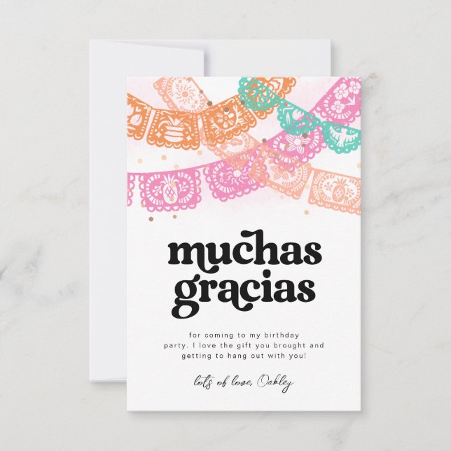 Tarjeta De Agradecimiento Chica Fiesta Cumpleaños Gracias Cartas (Anverso)
