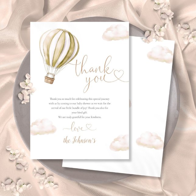 Tarjeta De Agradecimiento Chica Fiesta de Baby Shower con Globo Aerostático (Cute Hot Air Balloon Baby Shower Thank You Card)