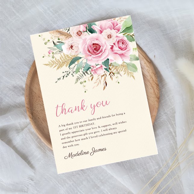 Tarjeta De Agradecimiento Chica Flor silvestre primer Fiesta de cumpleaños (Subido por el creador)