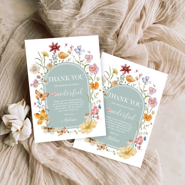 Tarjeta De Agradecimiento Chica Flor silvestre primer Fiesta de cumpleaños (Subido por el creador)