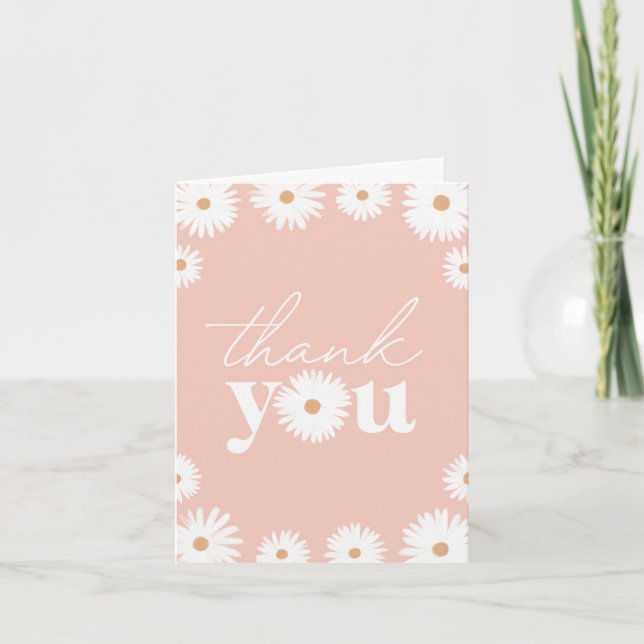 Tarjeta De Agradecimiento Chica Floral Pink Boho Daisy Baby Shower (Anverso)