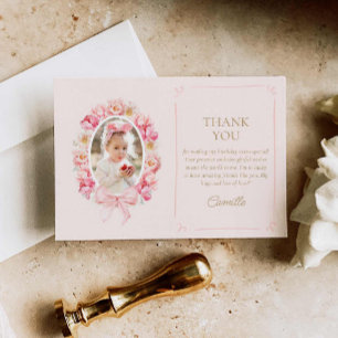 Tarjeta De Agradecimiento Chica floral rosa Foto de cumpleaños