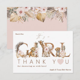 Tarjeta De Agradecimiento Chica floral tropical de Safari Animal Baby Shower