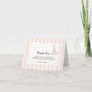 Tarjeta De Agradecimiento Chica Ganso Acuarela Rayas Rosadas Gracias
