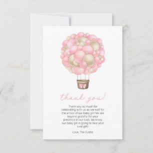 Tarjeta De Agradecimiento Chica Globo Aerostático Rosa Baby Shower