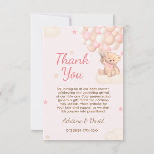 Tarjeta De Agradecimiento Chica Globos Rosa Osito Shower de Bebe
