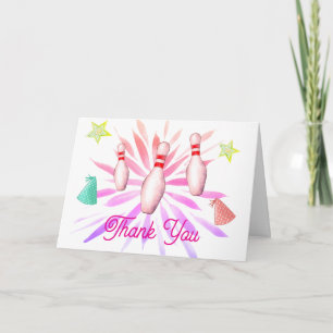 Tarjeta De Agradecimiento Chica Golpea la Bola Fiesta de Bolos Baby Shower