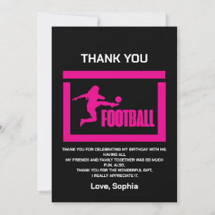 Tarjeta De Agradecimiento Chica Jugadora de Fútbol Rosa, Equipo de Cumpleaño