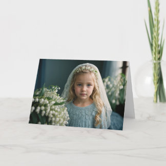 Tarjeta De Agradecimiento Chica Lily Blue Blonde en velo