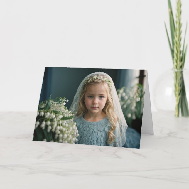 Tarjeta De Agradecimiento Chica Lily Blue Blonde en velo (Anverso)