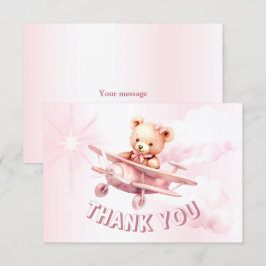 Tarjeta De Agradecimiento Chica lindo piloto de oso bebé piloto avión rosado