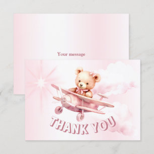 Tarjeta De Agradecimiento Chica lindo piloto de oso bebé piloto avión rosado