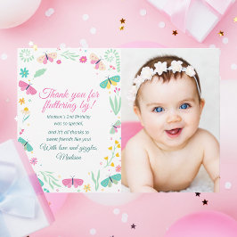 Tarjeta De Agradecimiento Chica Mariposa de Pastel Blanco Jardín Foto