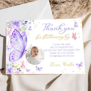Tarjeta De Agradecimiento Chica Mariposa Morada Cumpleaños Foto