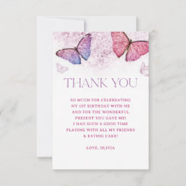 Tarjeta De Agradecimiento Chica Mariposa Tema Primer cumpleaños Fiesta Graci