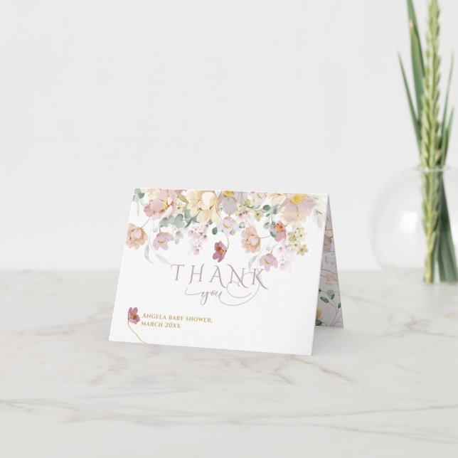 Tarjeta De Agradecimiento Chica morado de flores silvestres de primavera en  (Anverso)