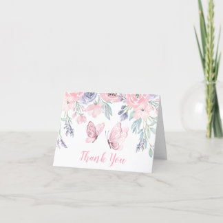 Tarjeta De Agradecimiento Chica morado de mariposa floral rosa Baby Shower