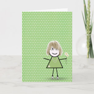 Tarjeta De Agradecimiento Chica Palito de Gracias con Margaritas