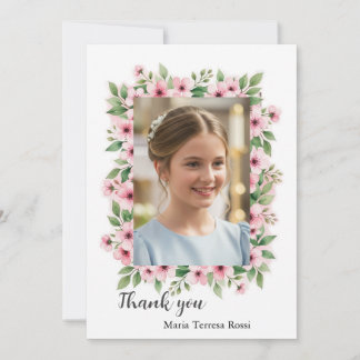 Tarjeta De Agradecimiento Chica Personalizado de confirmación Foto Floral Gr