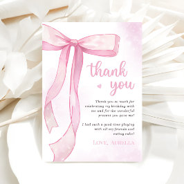 Tarjeta De Agradecimiento Chica Pink Bow Birday Party