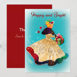 Tarjeta De Agradecimiento Chica purpurina de oro de la caja de regalo de Nav