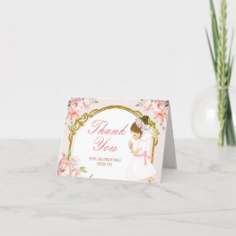 Tarjeta De Agradecimiento Chica Rezando Oro Primero Comunión Santa