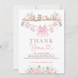 Tarjeta De Agradecimiento Chica Ropa de bebé Baby Shower Floral rosa