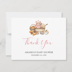 Tarjeta De Agradecimiento Chica Rosa de Amor a Cuadros Oso Baby Shower