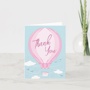 Tarjeta De Agradecimiento Chica rosa de globo aerostático de aire caliente