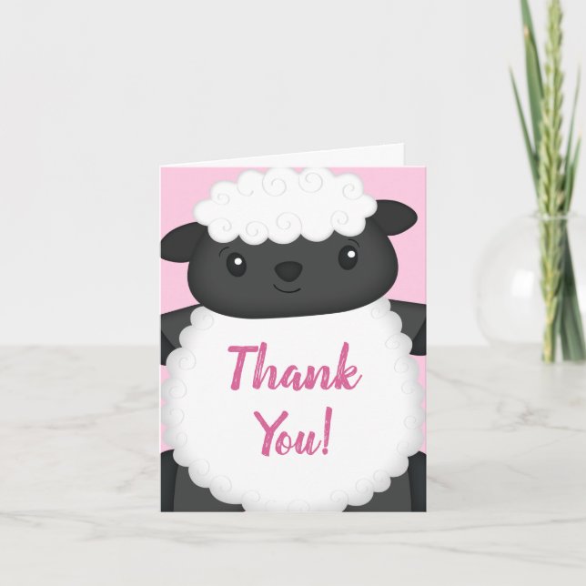 Tarjeta De Agradecimiento Chica rosa de la granja de ovinos Baby Shower (Anverso)