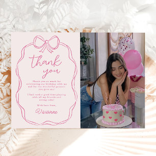 Tarjeta De Agradecimiento Chica Rosa de Mano Moderna Foto de cumpleaños