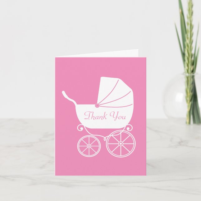 Tarjeta De Agradecimiento Chica rosa elegante de Baby Shower con portaequipa (Anverso)