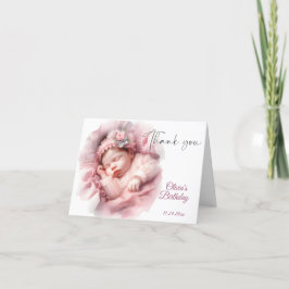 Tarjeta De Agradecimiento Chica Rosa Estrella del Arcoiris Cumpleaños