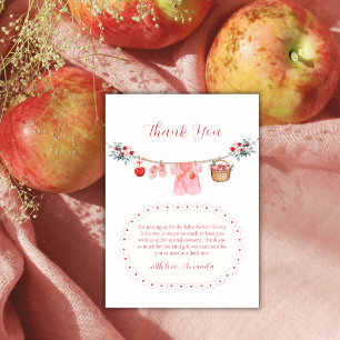 Tarjeta De Agradecimiento Chica Rosa Flor Manzana Ropa de Bebé Shower